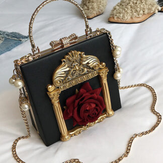 Gothic Lolita Bag Pink Chains Pearls Applique Handbag PU Leather Lolita Accessories