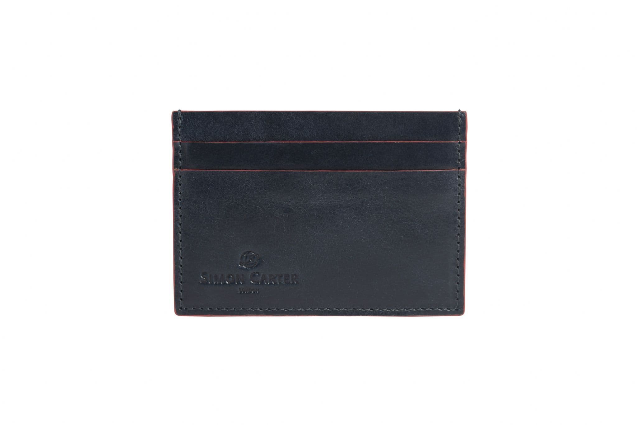 Simon Carter Red Edge Navy Leather Credit Card Holder