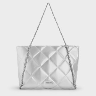 Charles & Keith - Apfra Metallic Quilted Chain-Embellished Tote Bag