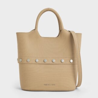 Charles & Keith - Bobbie Twill Studded Convertible Two-Way Bucket Bag