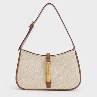 Charles & Keith - Cesia Canvas Metallic Accent Shoulder Bag