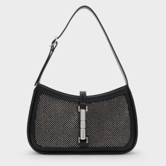 Charles & Keith - Cesia Satin Crystal-Embellished Metallic-Accent Shoulder Bag
