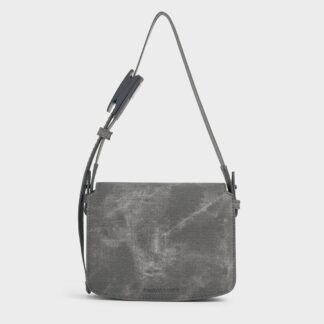 Charles & Keith - Denim Boxy Front Flap Shoulder Bag
