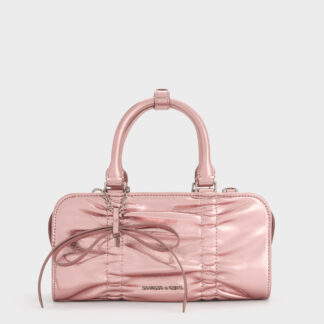 Charles & Keith - Kadee Metallic Ruched Bow-Charm Bowling Bag