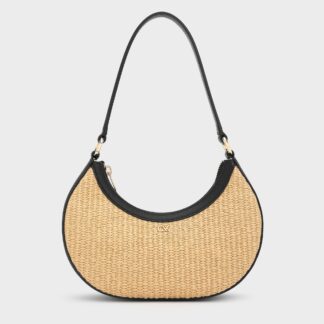 Charles & Keith - Leather & Raffia Crescent Hobo Bag