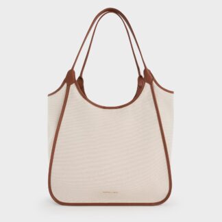 Charles & Keith - Sianna Canvas Contrast-Trim Tote Bag