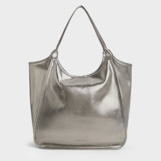 Charles & Keith - Sianna Metallic Crinkle-Effect Slouchy Tote Bag