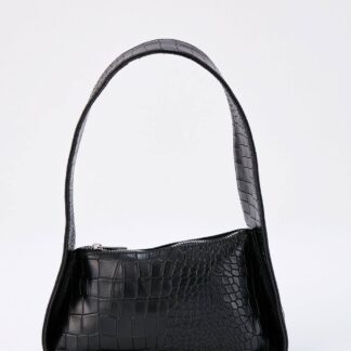 Belissh Women's Asymmetric Croc Baguette Bag in Black