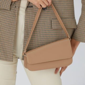 Belissh Women's Asymmetric Vegan Leather Shoulder Bag in Nude