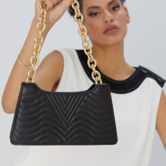 Belissh Women's Embossed Vegan Leather Chunky Chain Shoulder Bag in Black