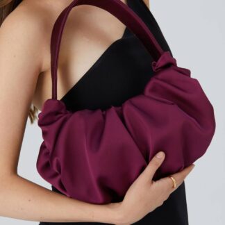 Belissh Women's Pleated Satin Shoulder Bag in Burgundy