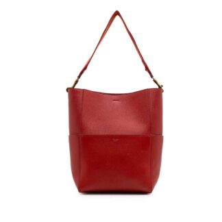 Celine Women's Preloved Leather Bucket Bag in Red