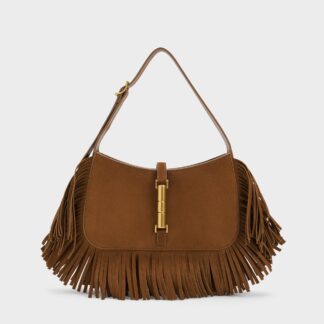 Charles & Keith - Cesia Recycled Suede Metallic-Accent Fringed Shoulder Bag