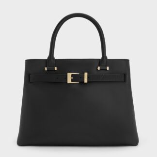 Charles & Keith - Voyager Leather Belted Trapeze Tote Bag