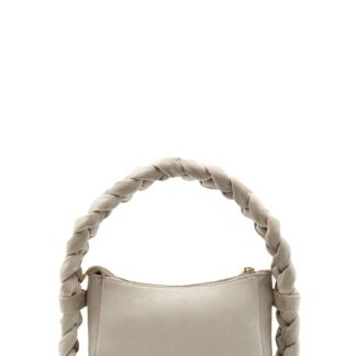 Belissh Women's Braided Handle Velvet Shoulder Bag in Beige