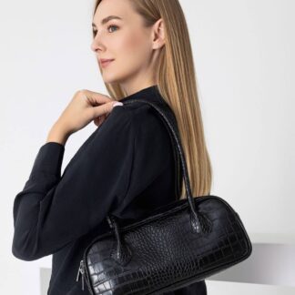 Belissh Women's Croc Faux Leather Shoulder Bag in Black