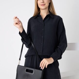 Belissh Women's Crossbody Bag With Handle Detail in Black
