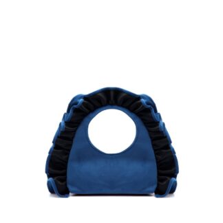 Belissh Women's Ruffle Handle Velvet Shoulder Bag in Blue