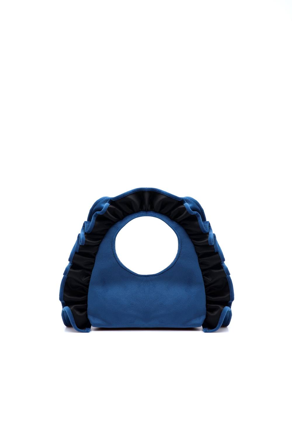 Belissh Women's Ruffle Handle Velvet Shoulder Bag in Blue