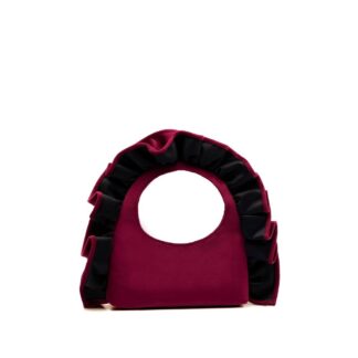 Belissh Women's Ruffle Handle Velvet Shoulder Bag in Burgundy
