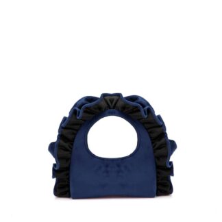 Belissh Women's Ruffle Handle Velvet Shoulder Bag in Navy