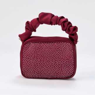 Belissh Women's Satin All Over Diamante Camera Bag in Burgundy