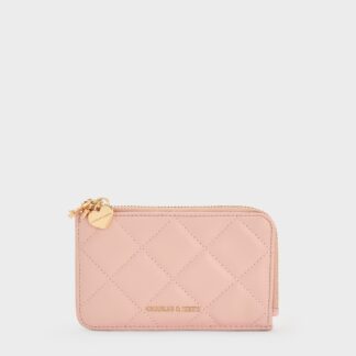 Charles & Keith - Arrietty Quilted Bow-Heart Charm Zip-Around Wallet