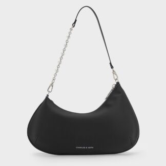 Charles & Keith - Dion Satin Chain-Handle Asymmetric Shoulder Bag