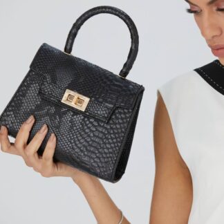 Belissh Women's Reptile Textured Vegan Grab Bag with Crossbody Straps in Black