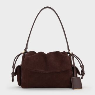 Charles & Keith - Khai Recycled Suede Ruched-Flap Side-Pocket Top Handle Bag