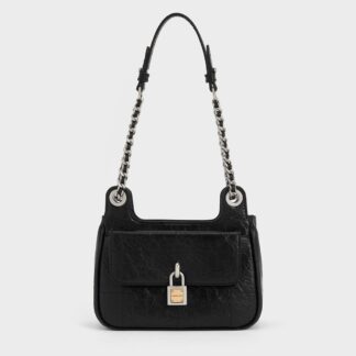Charles & Keith - Suki Crinkle-Effect Padlock Shoulder Bag