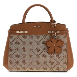 Guess Melinda Logo Satchel Bag Brown
