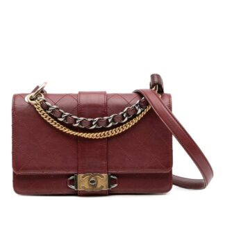 Chanel Women's Preloved CC Stitched Calfskin Chain Flap Bag in Red