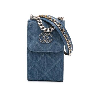 Chanel Women's Preloved Denim 19 Phone Holder with Chain Bag in Blue