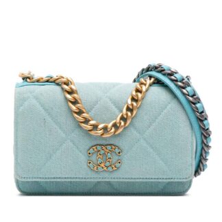 Chanel Women's Preloved Denim 19 Wallet on Chain in Blue