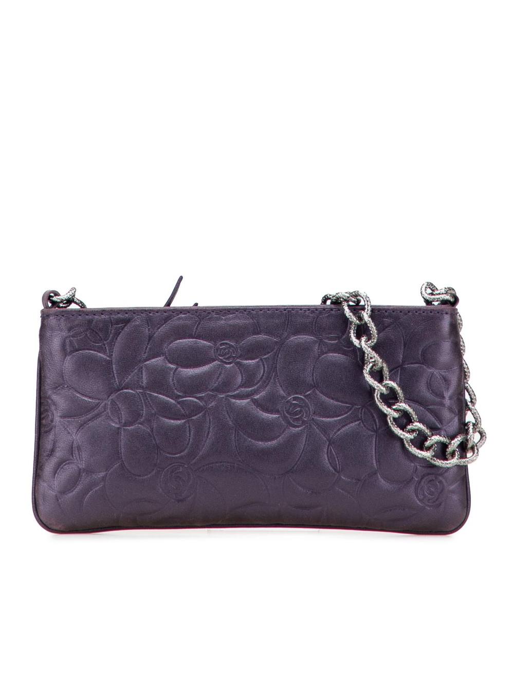 Chanel Women's Preloved Embossed Lambskin Camellia Chain Pochette Bag in Purple