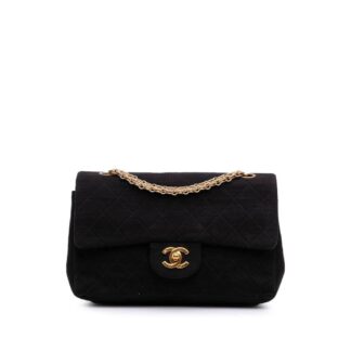 Chanel Women's Preloved Small Classic Jersey Double Flap Bag in Black