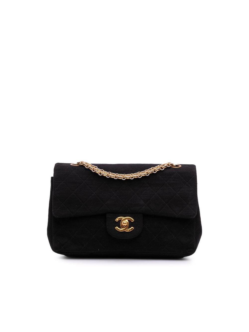 Chanel Women's Preloved Small Classic Jersey Double Flap Bag in Black