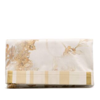 Chanel Women's Preloved XL Printed Canvas and Striped Lambskin Foldover Clutch in White