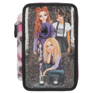 Topmodel Rebel Kitty (0413017) Triple Pocket Pencil Case Black,Grey Man