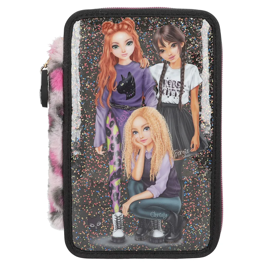 Topmodel Rebel Kitty (0413017) Triple Pocket Pencil Case Black,Grey Man
